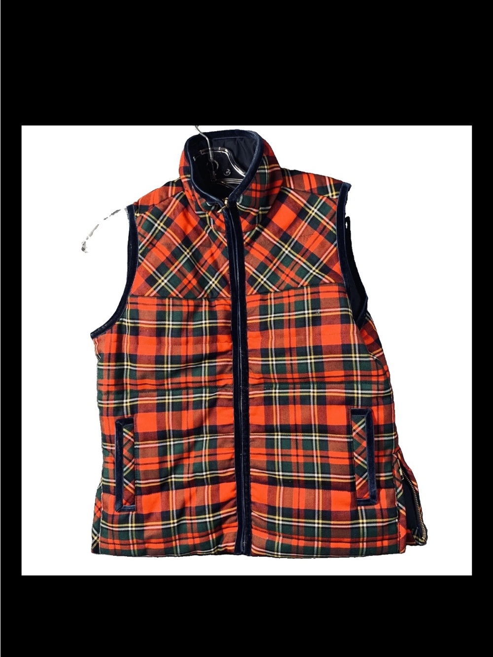 J. Crew Tartan Plaid Mountain Puffer Velvet Trim Vest Red Green Sz PS Petite SM